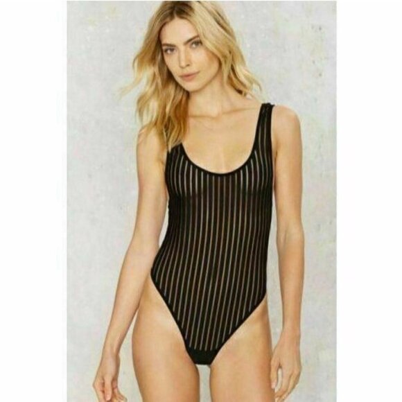 Nasty Gal Black Sheer to Your Heart Bodysuit S - Picture 1 of 9